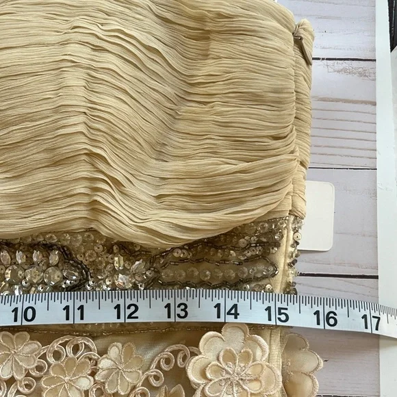 Sue Wong Strapless Champagne Floral Appliqué Cocktail Dress Women's size 12 - Picture 10 of 13